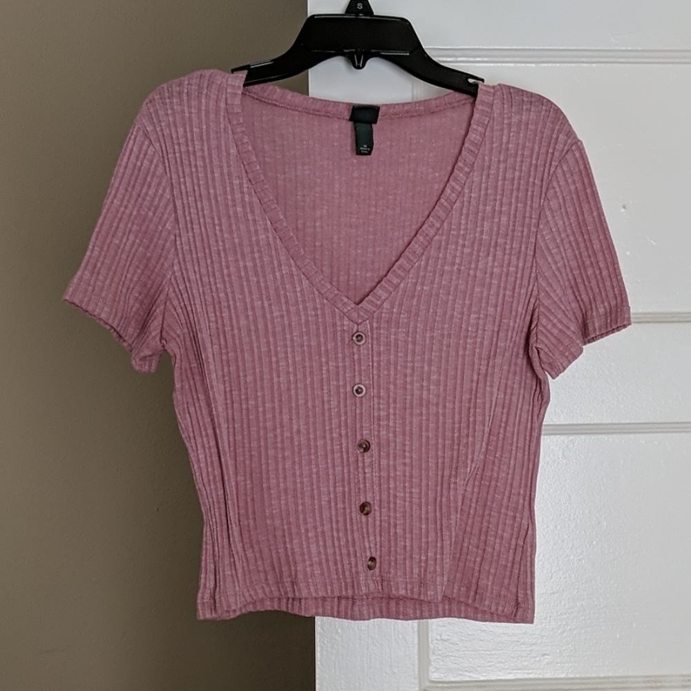 Ribbed Button Crop Top